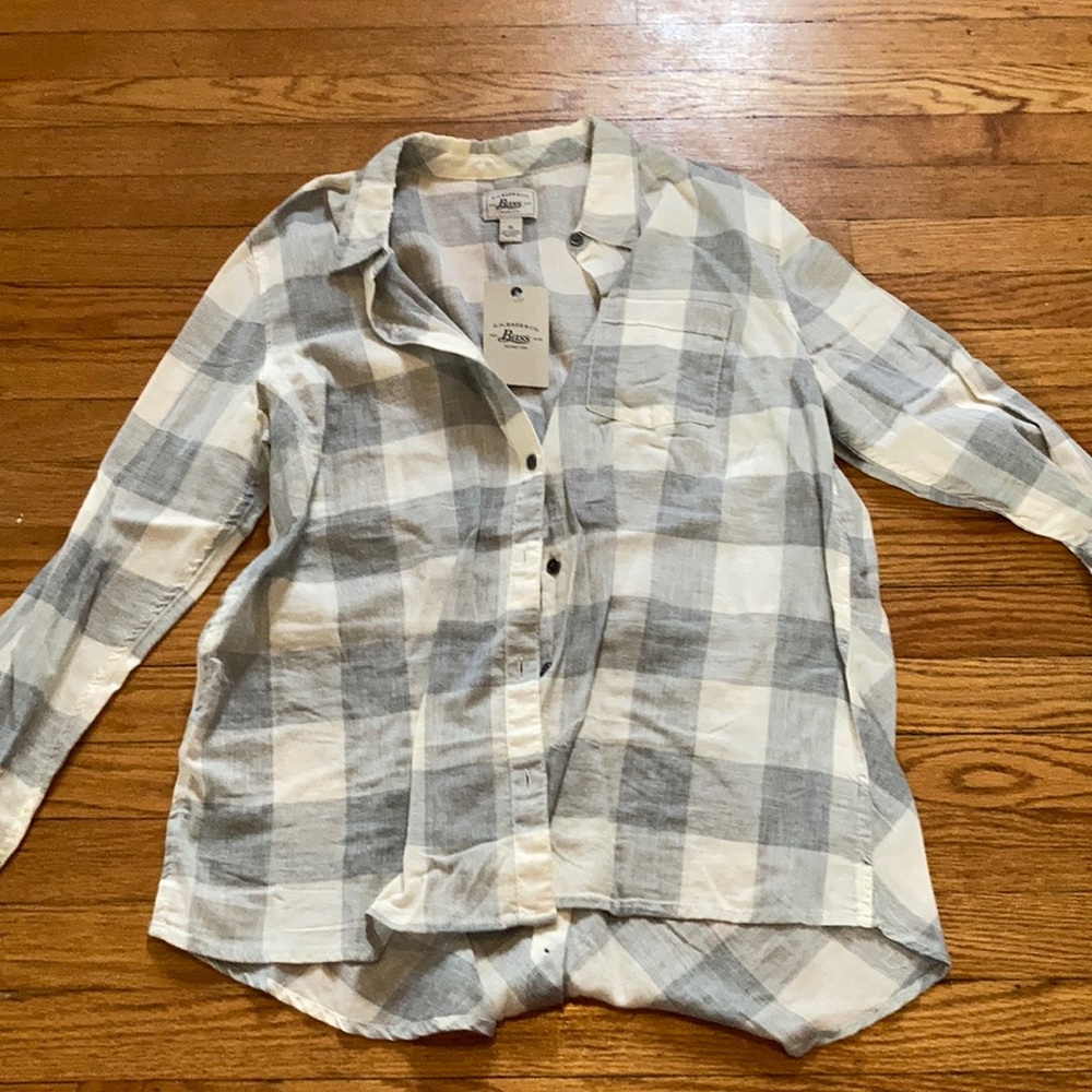 Bass size XL light gray and white plaid button up